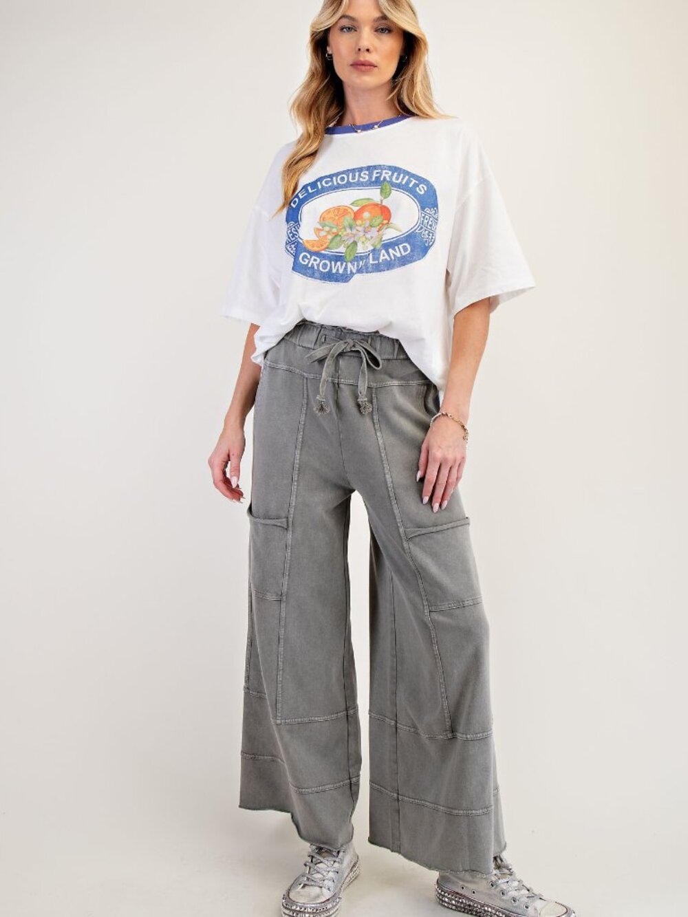 EASEL MINERAL WASHED TERRY KNIT PANTS 100% COTTON